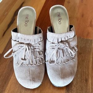 Me Too Beige Suede Fringe Mules